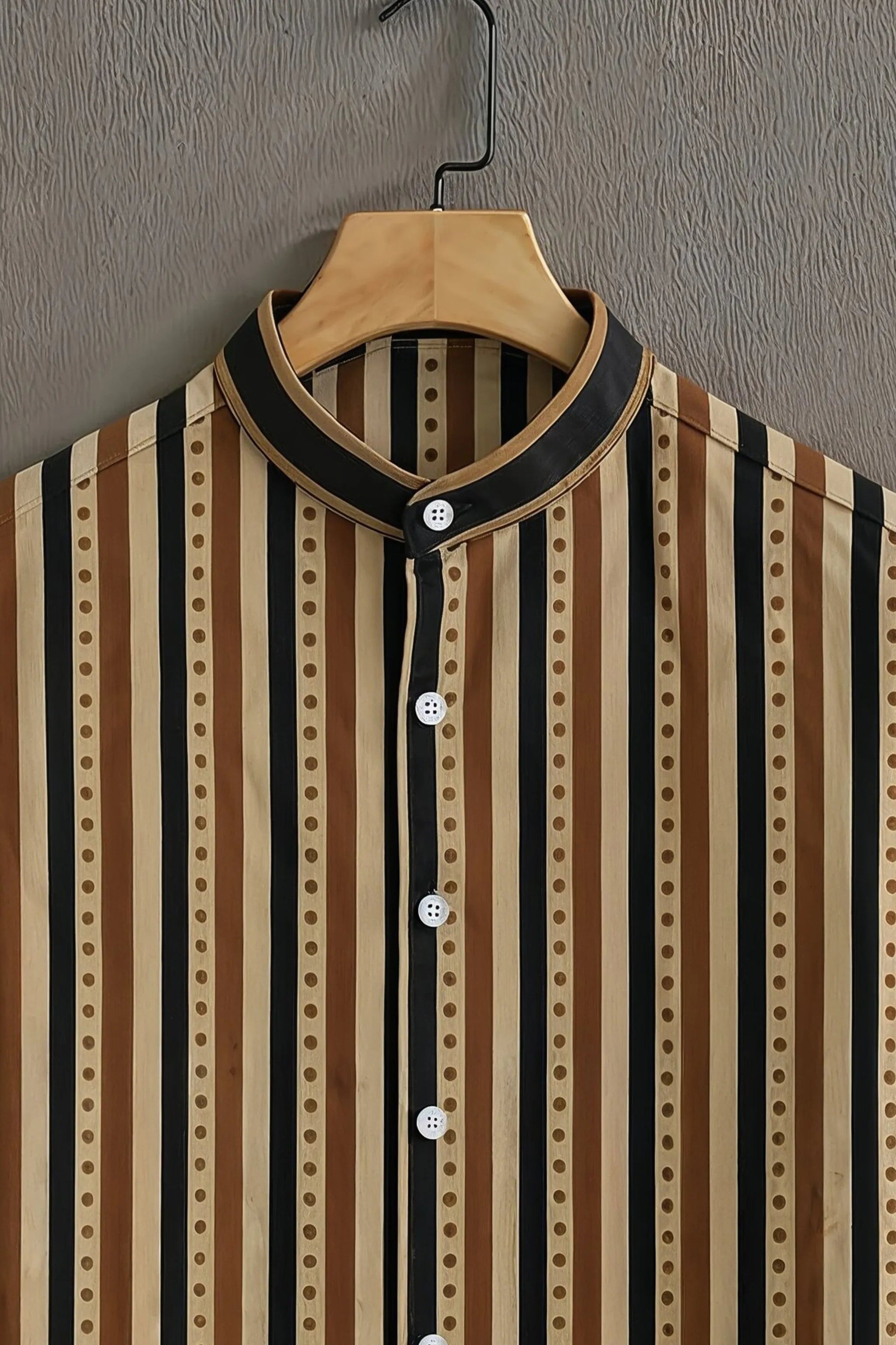 Classical Wear Beige Casual Shirt with Vintage Striped Print