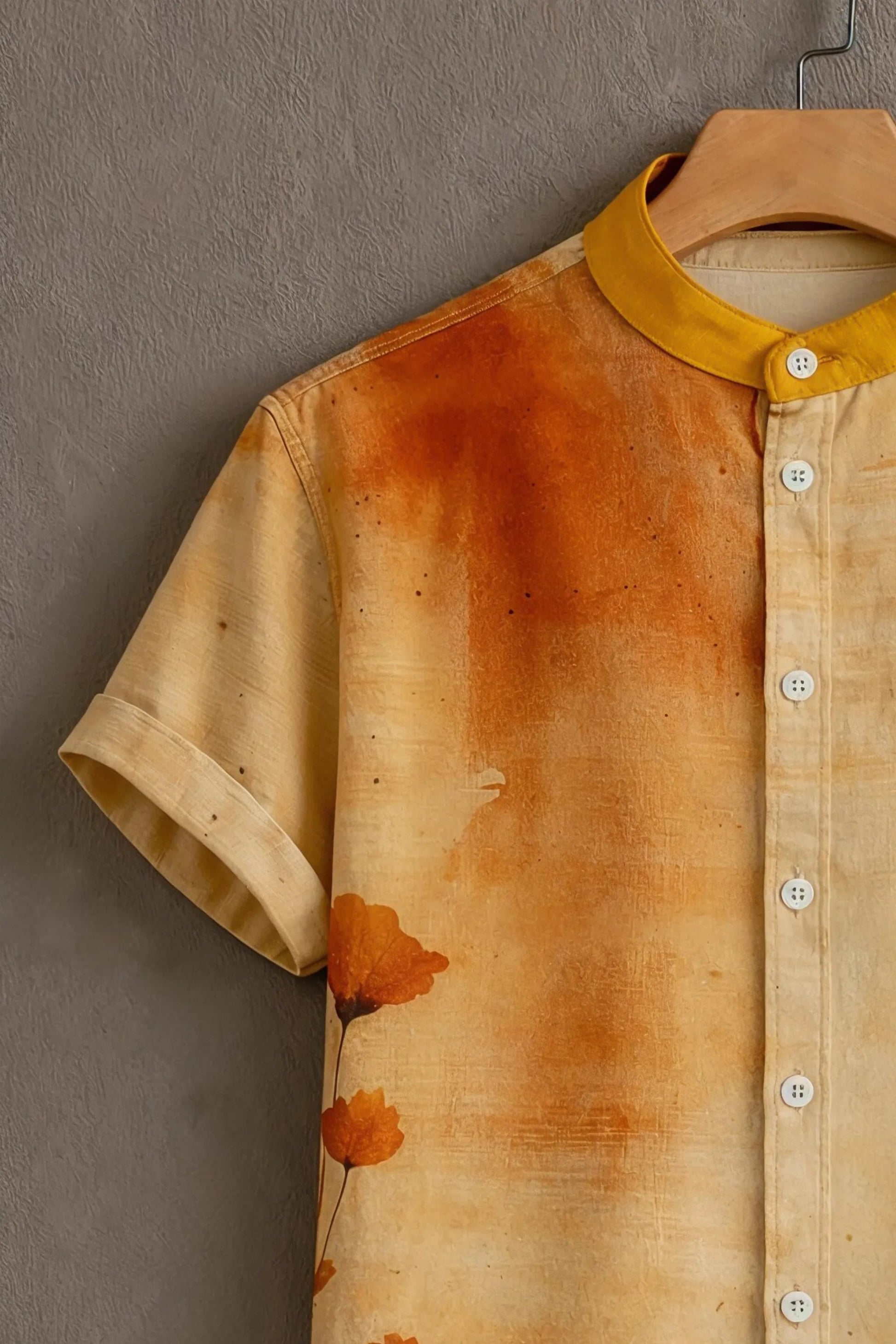 Classical Wear Beige Casual Shirt with Watercolor Floral Print